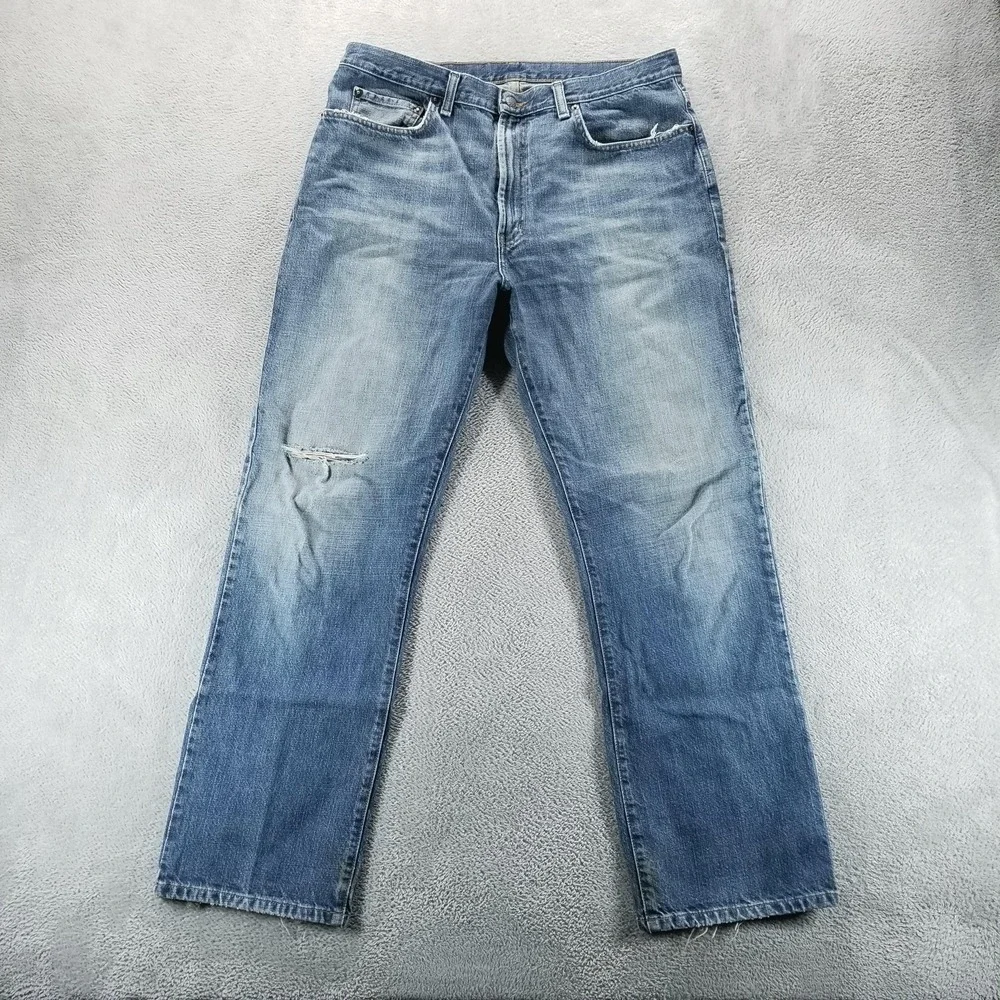 Polo Ralph Lauren Jeans Mens 36x32 Blue Classic Straight Light Wash Distressed